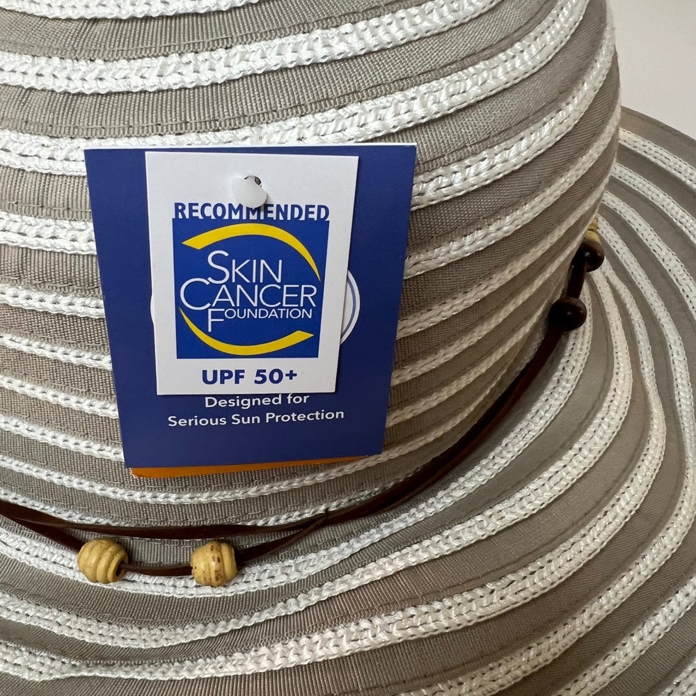 Wallaroo Hat Company Breton Hat Taupe NWT OS UPF 50+ Beaded Tie Detail Fix Bead - Picture 8 of 11